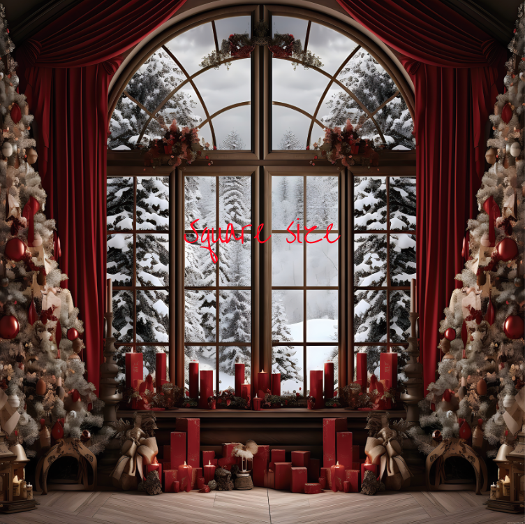 Avezano Red Christmas Tree and Gift Photography Backdrop