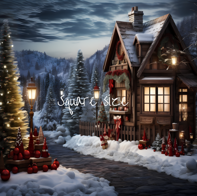 Toile de fond pour photographie de la maison de neige de Noël d'Avezano