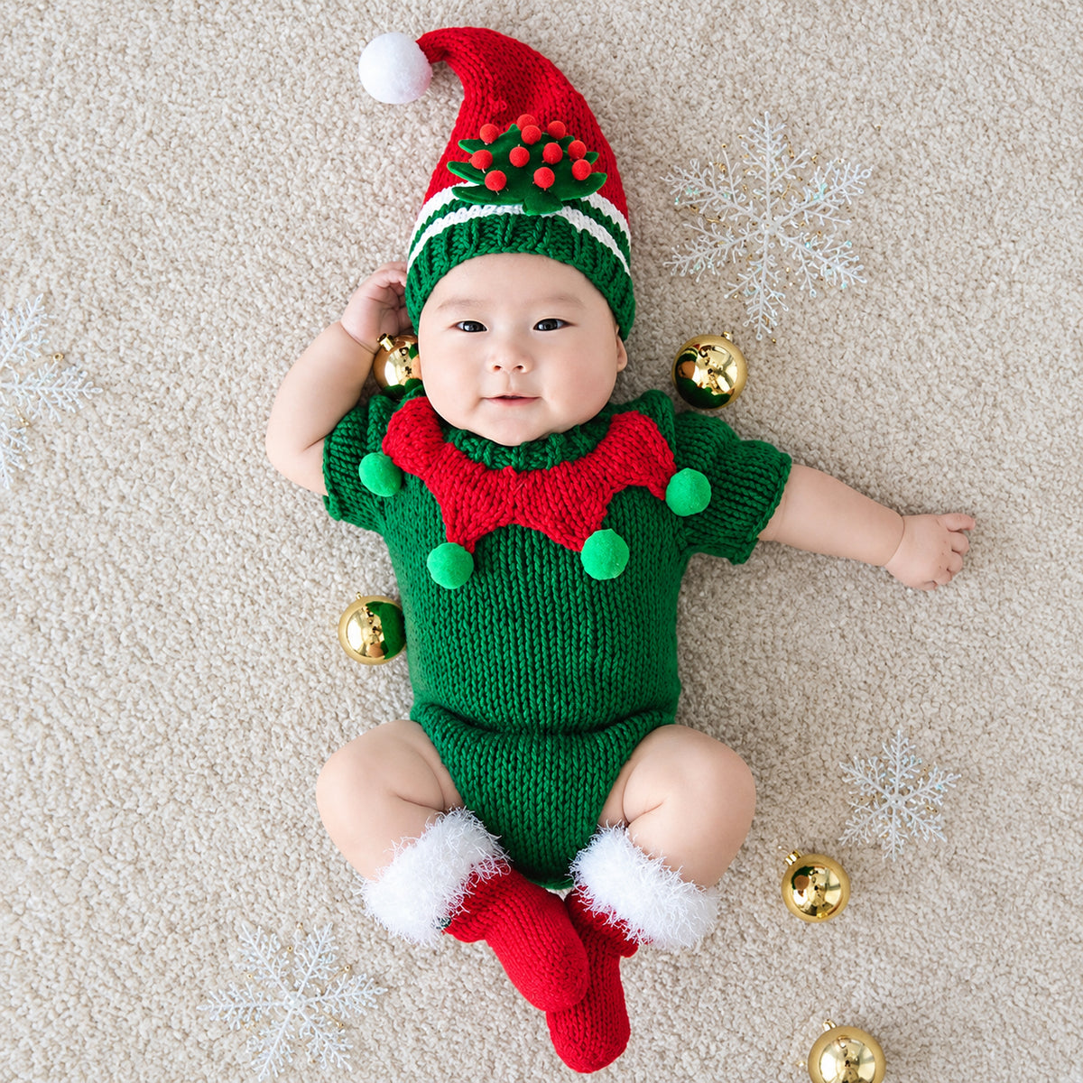 Avezano Newborn Green Knitted Christmas Themed Photography Prop Set