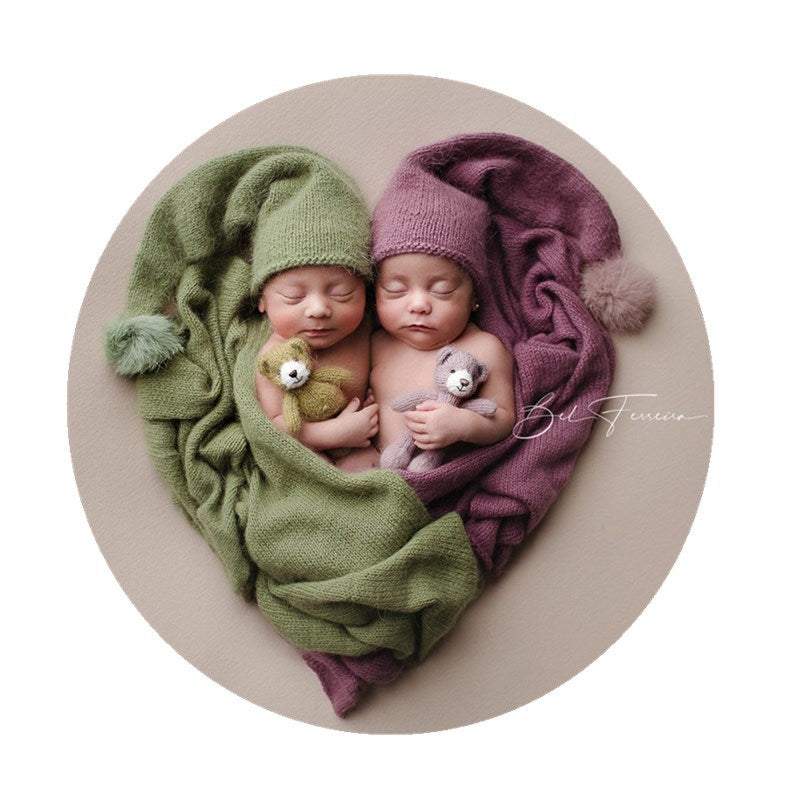 Avezano Newborn Knit Stretch Swaddle with Pom Pom Hat Photography Props