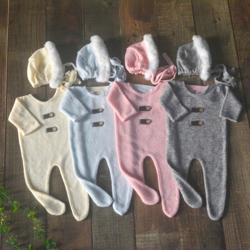 Avezano Faux Fur Newborn Hat And Romper Photography Prop