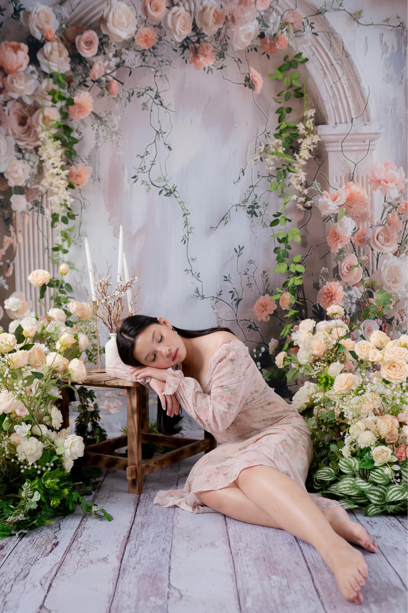 Avezano Spring Flowers Rose Vines and Arch Wall Photography Backdrop