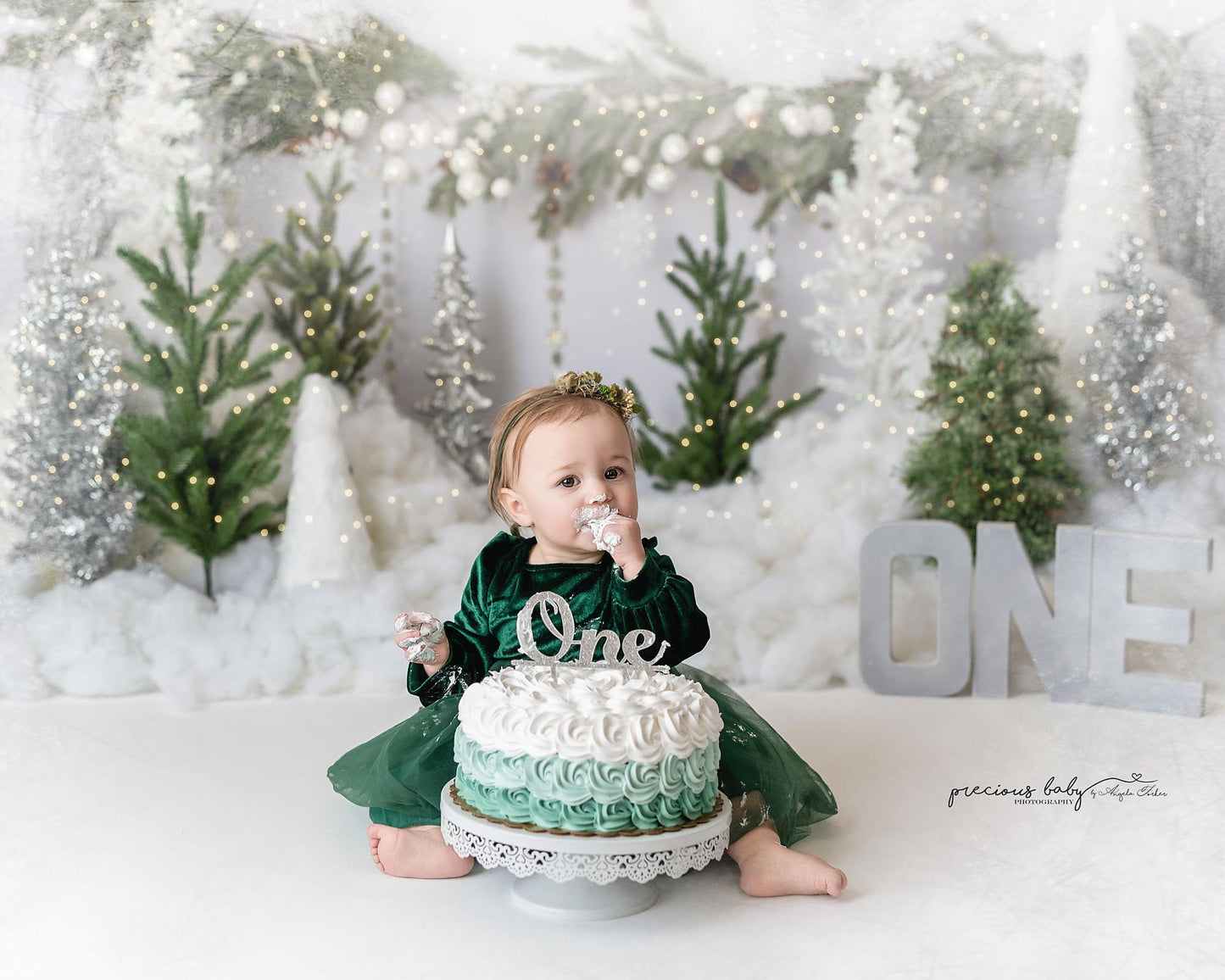 Photographie de neige et de pins d'Avezano en toile de fond hivernale conçue par Angela Forker