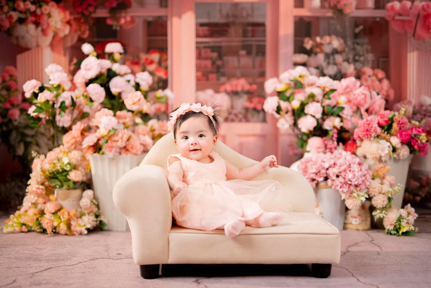 Toile de fond pour photographie de la boutique de fleurs roses printanières d'Avezano