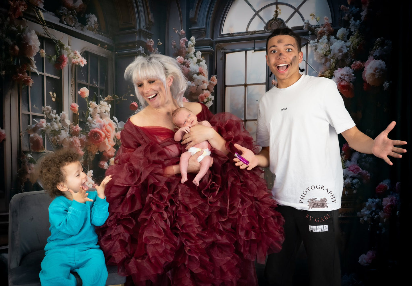 Avezano Light Blue Doors and Windows and Flowers Photography Backdrop