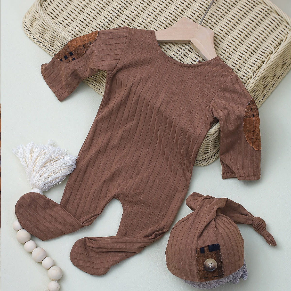 Avezano Baby Knot Hat and Romper Set for Newborn Photoshoot