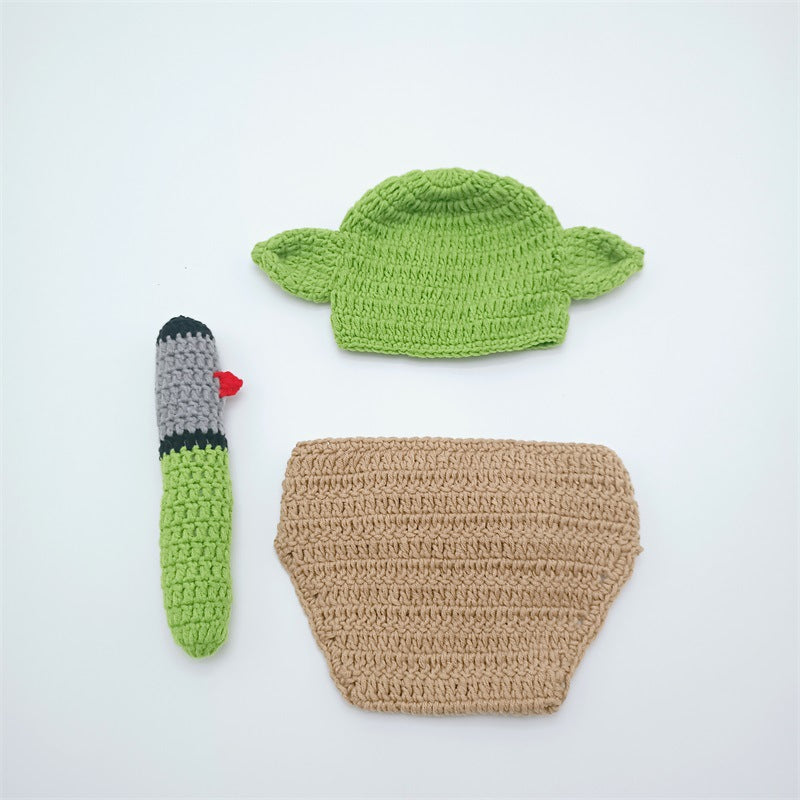 Avezano Cute Baby Yoda Knitted Photo Outfit 3-Piece Set