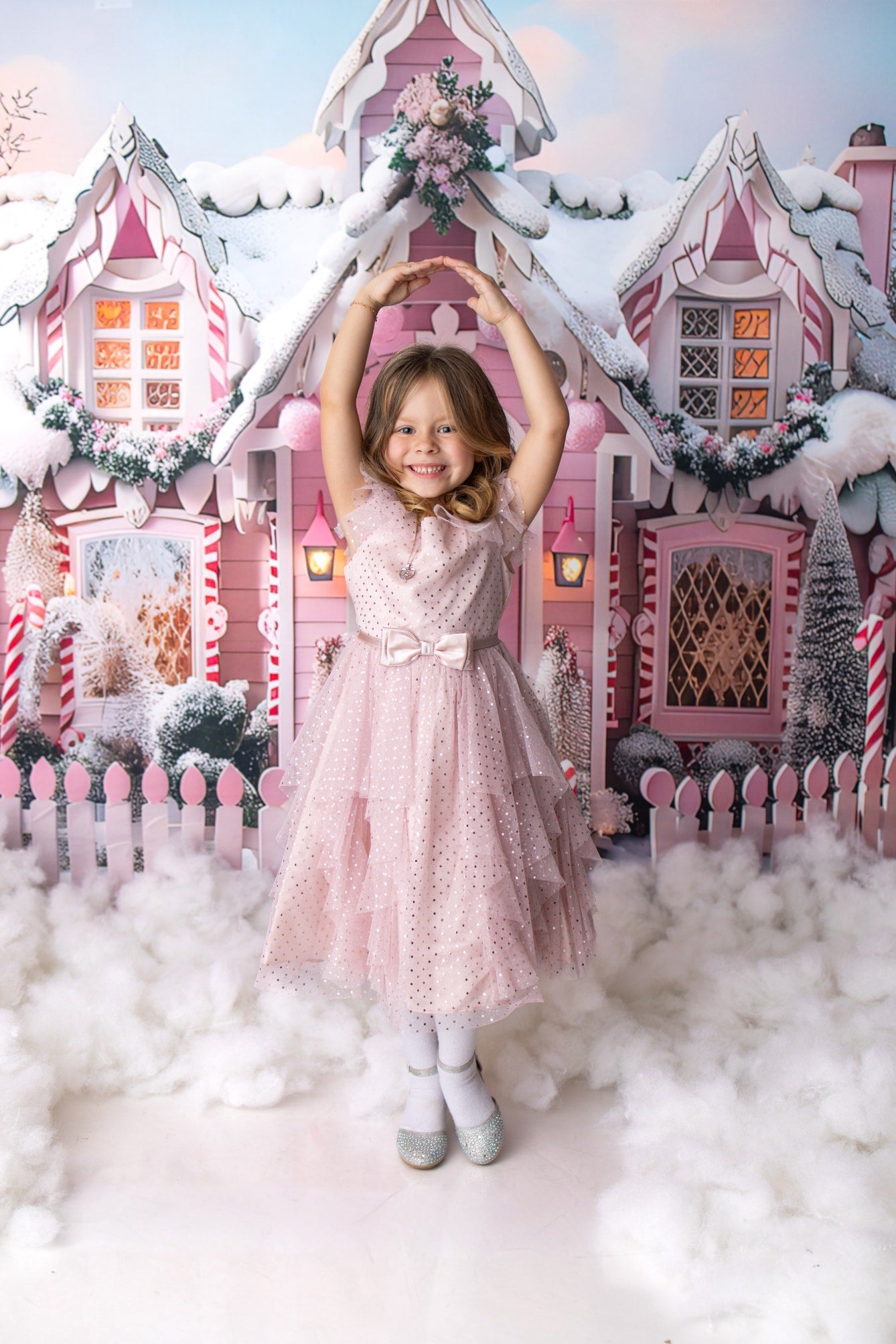 Avezano Winter Christmas Pink House and Gift Photography Backdrop