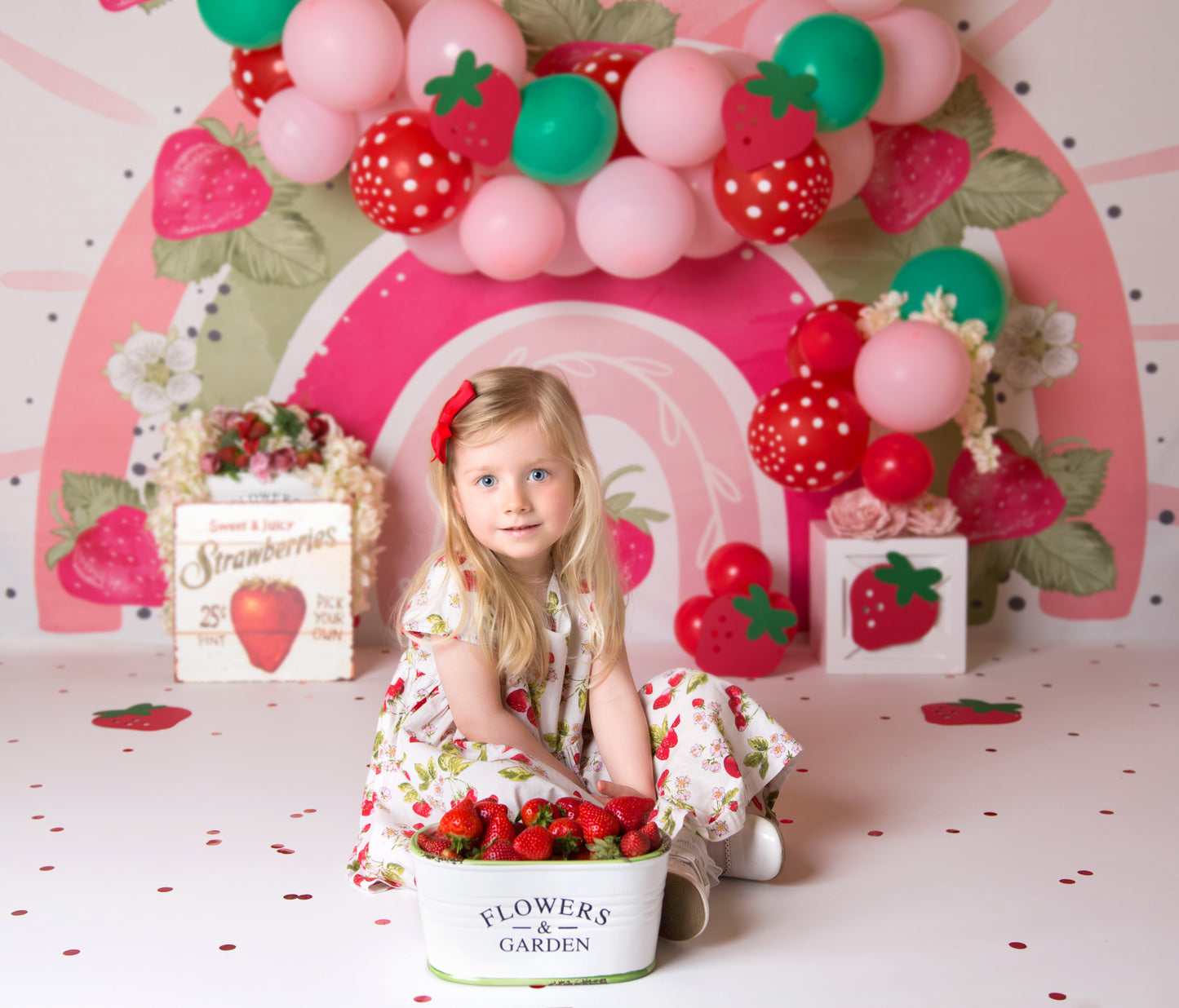 Toile de fond pour photographie de petit arc-en-ciel de fraises roses d'Avezano conçue par Christy Faulkner