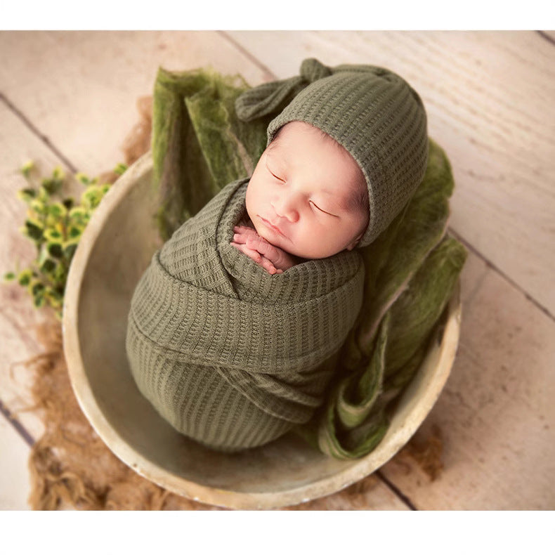 Avezano Newborn Stretch Swaddle Wrap with Hat Baby Photography Props Set