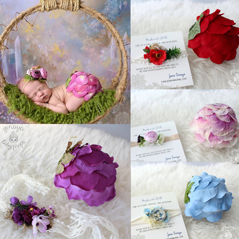 Avezano Newborn Floral Outfit Headband Set Photography Prop