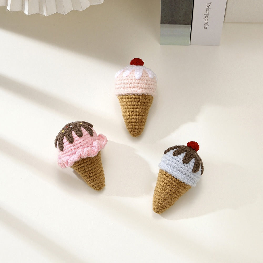 Avezano Handmade Knitted Ice Cream Doll Baby Baptism Hanging Gift