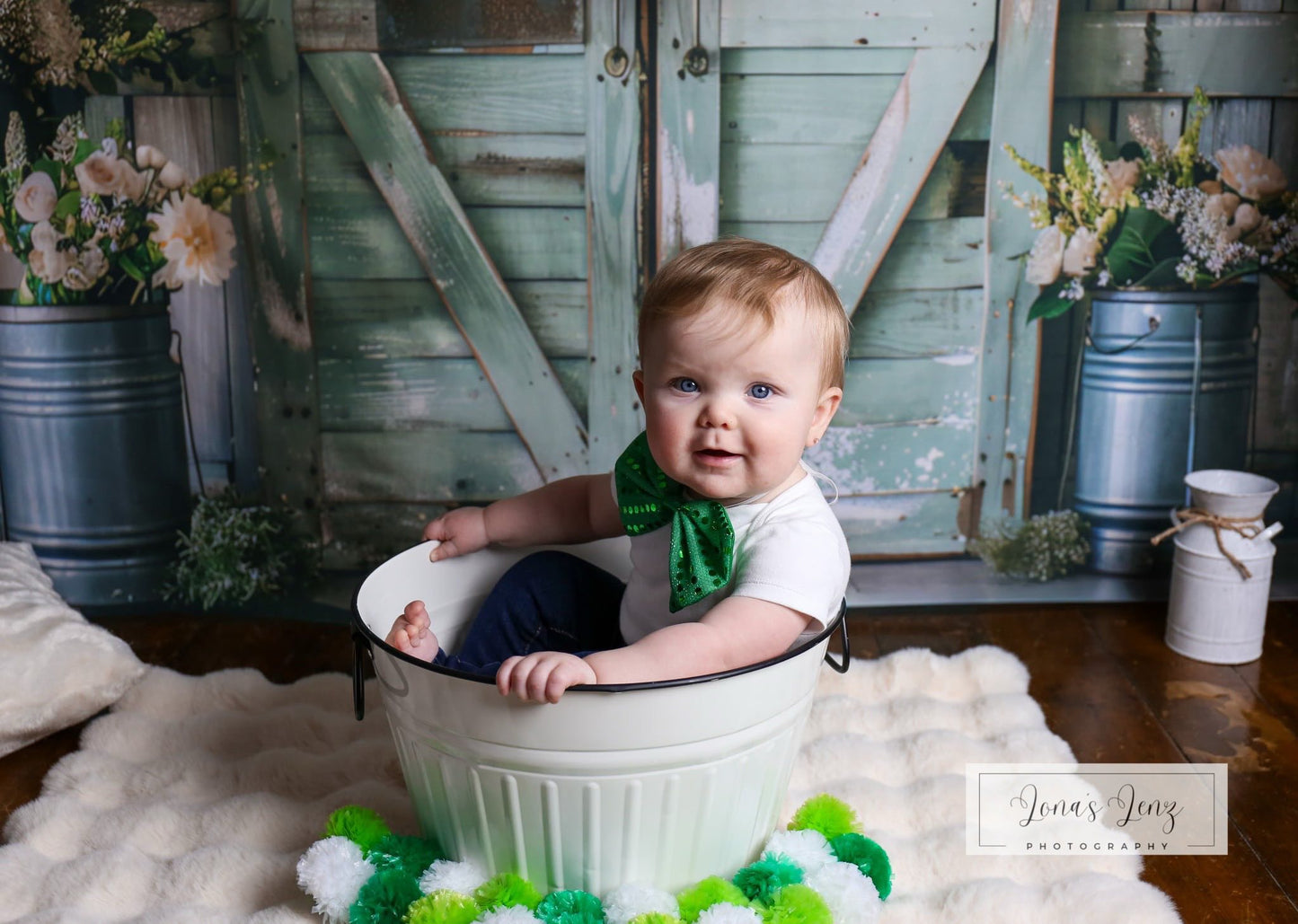 Avezano Spring Green Wooden Doors Photography Backdrop