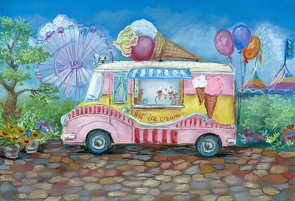VIP Clearance Sale Avezano Carnival Ice Cream Truck Oil Painting Photography Backdrop