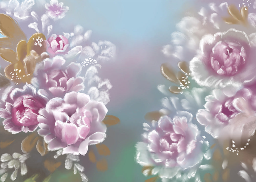VIP Avezano Handpainted Pink Flowers Floral Backdrop For Photography