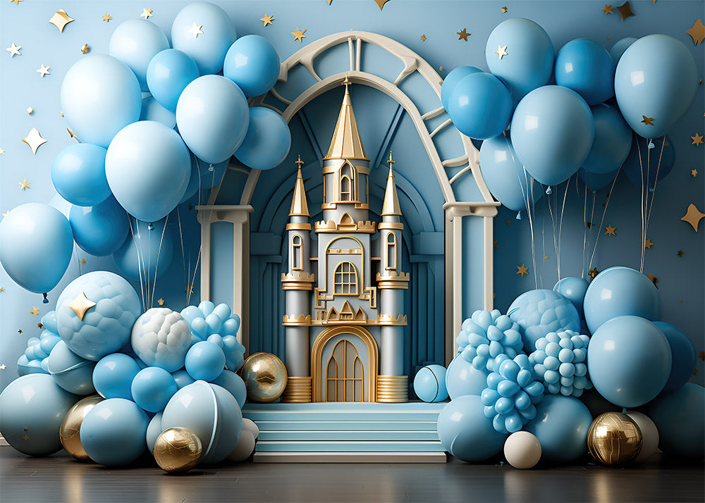 Avezano Ballon Bleu Château Doré Gâteau D'anniversaire Smash Photographie Fond