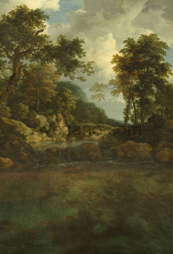Avezano Green Forest Stream Oil Painting Style Photography Backdrop-AVEZANO