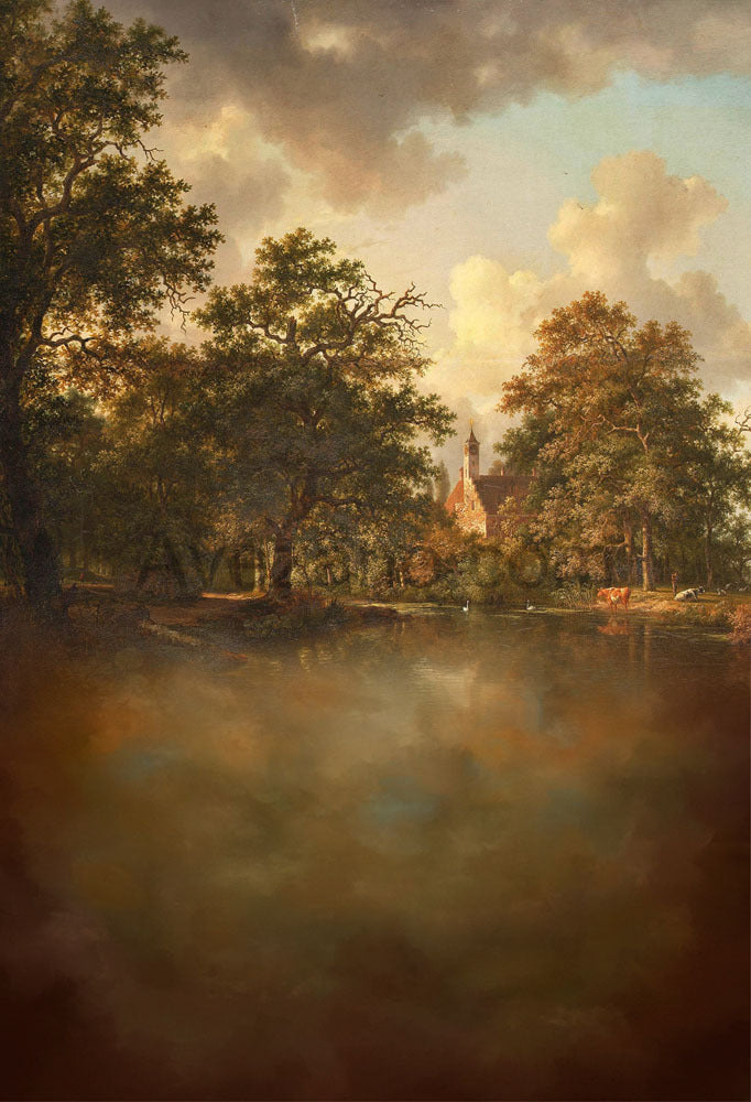 Avezano Riverside Oil Painting Style Photography Backdrop-AVEZANO