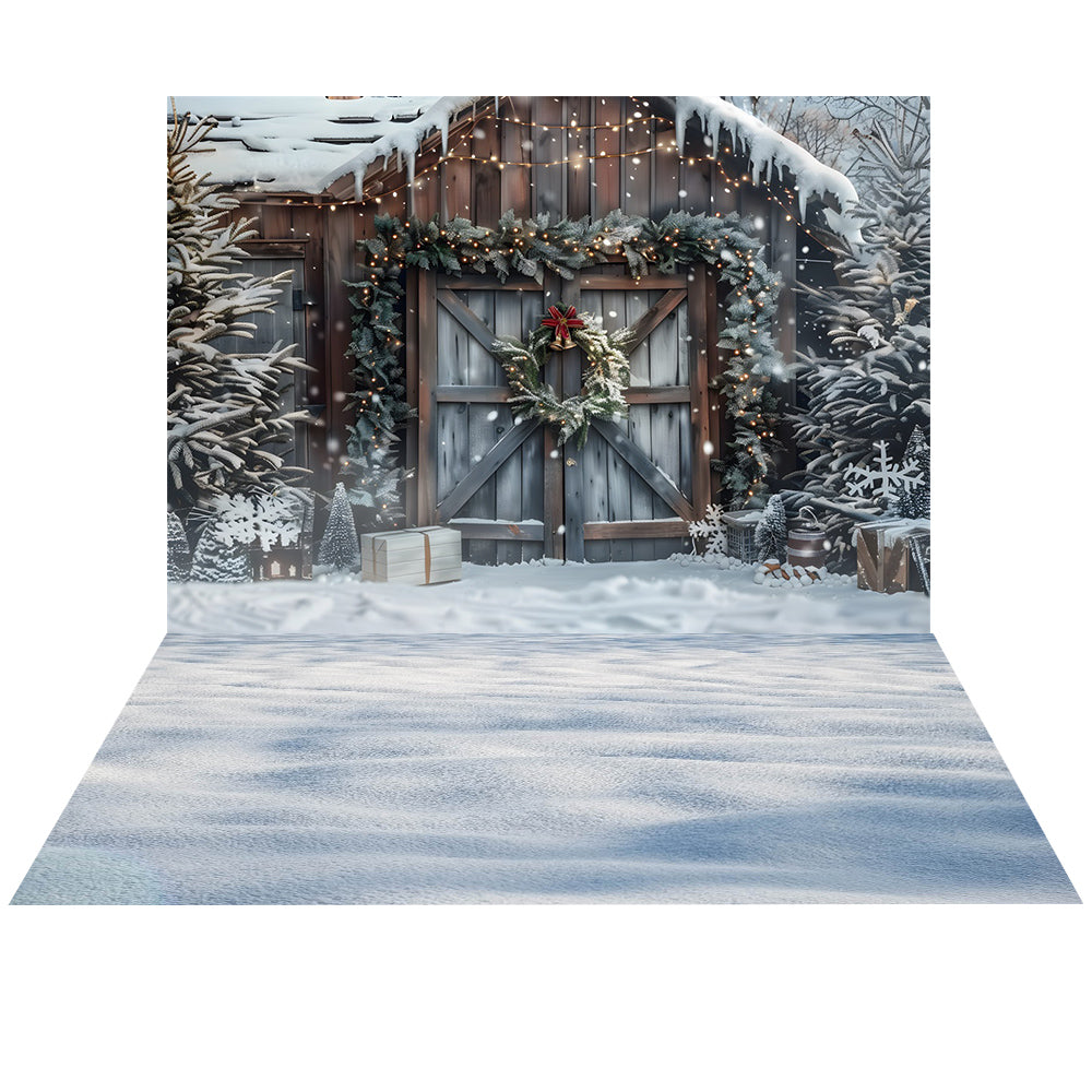 Avezano Christmas Fireplace Interior 2 pcs Set Backdrop holiday gift