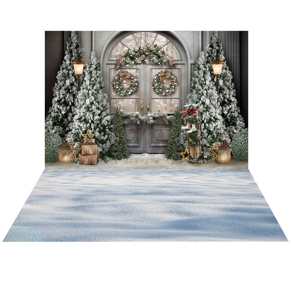Avezano Christmas Fireplace Interior 2 pcs Set Backdrop holiday gift