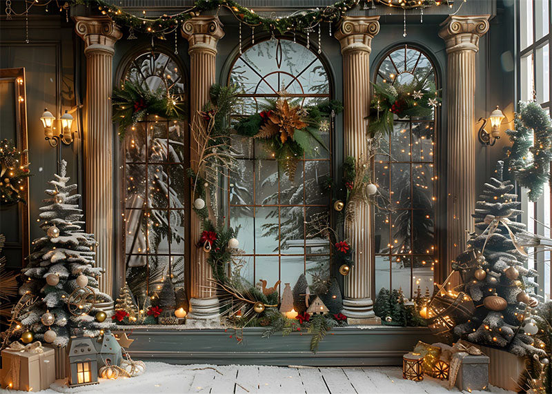 Avezano Décoration de Noël Portes Fenêtres et colonnes Toile de fond pour photographie