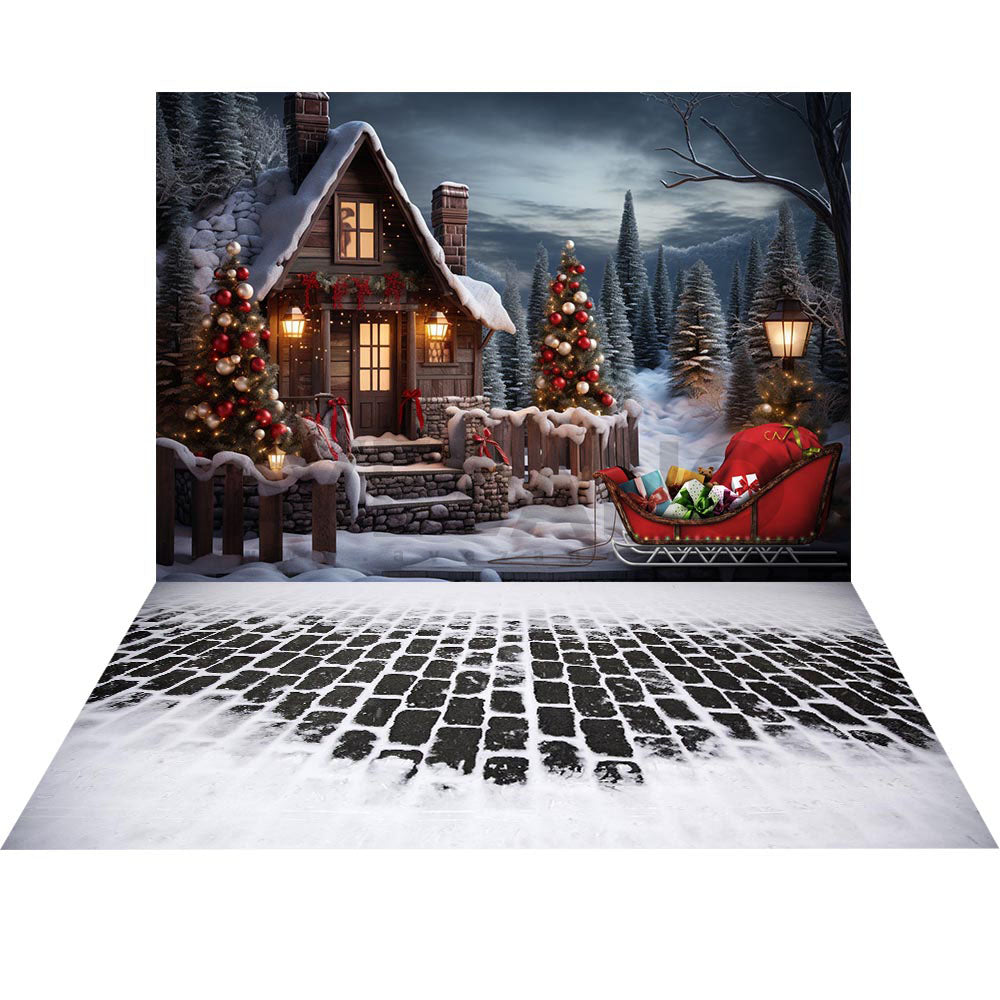 Avezano Christmas Fireplace Interior 2 pcs Set Backdrop holiday gift