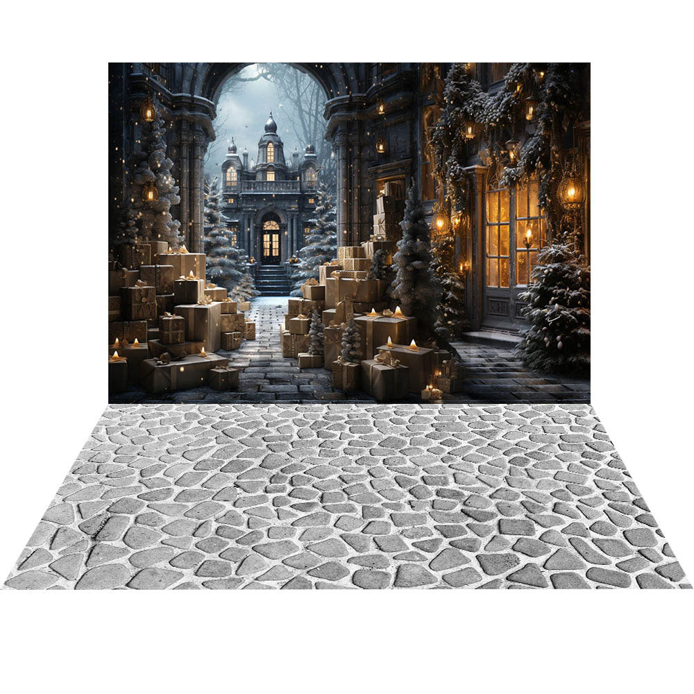 Avezano Christmas Fireplace Interior 2 pcs Set Backdrop holiday gift