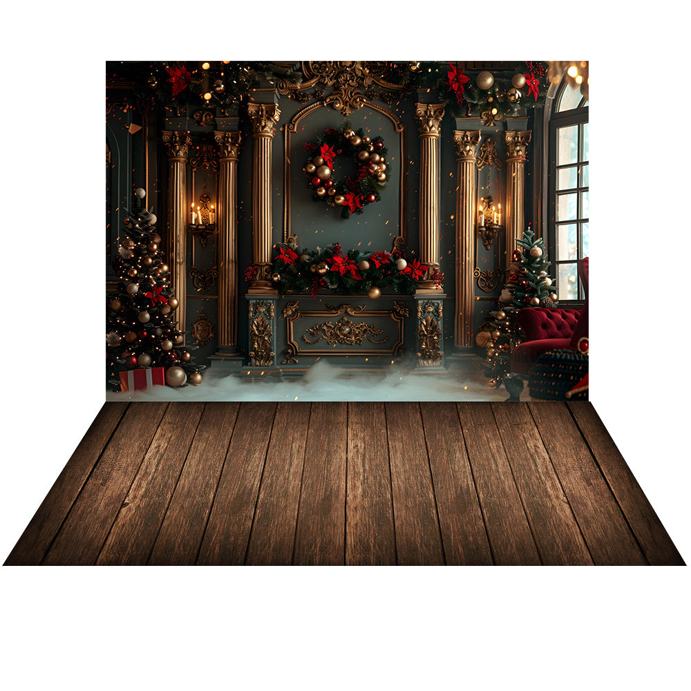 Avezano Christmas Fireplace Interior 2 pcs Set Backdrop holiday gift