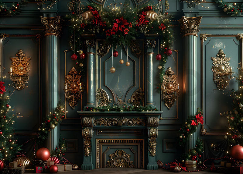 Toile de fond pour photographie de la salle verte de l'arbre de Noël d'Avezano