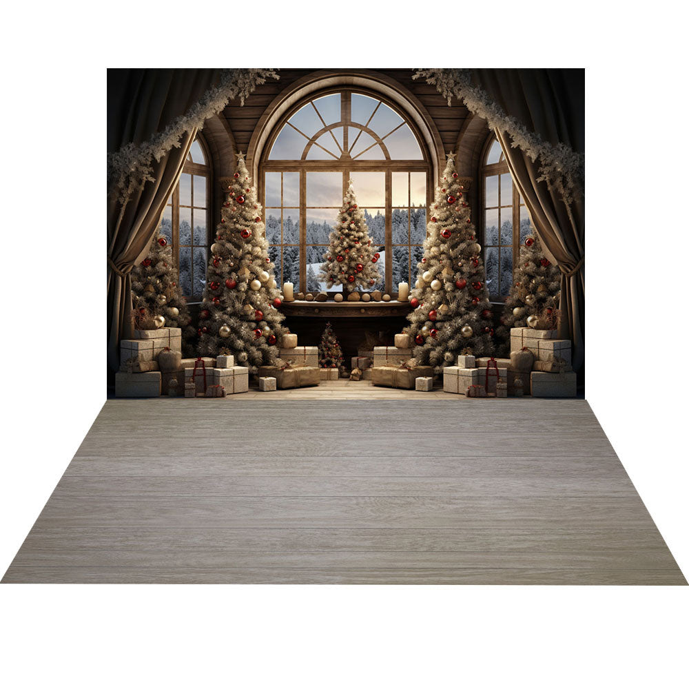 Avezano Christmas Fireplace Interior 2 pcs Set Backdrop holiday gift