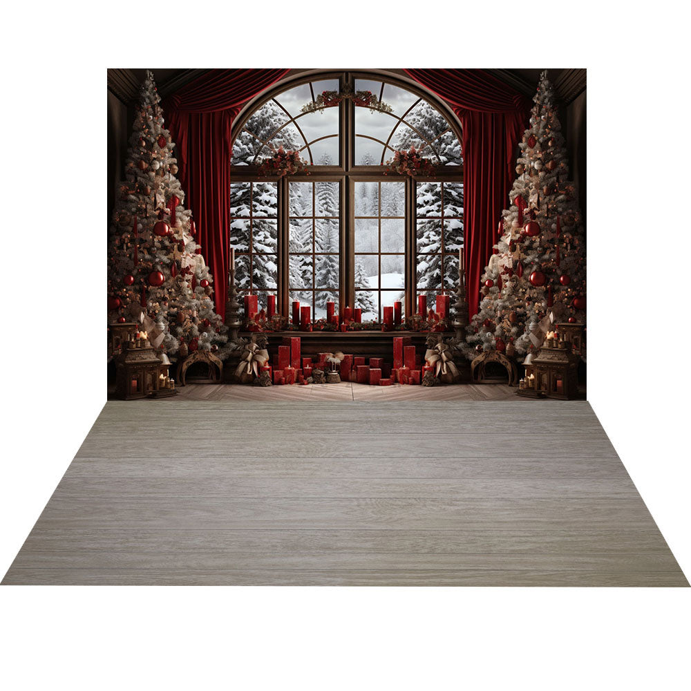 Avezano Christmas Fireplace Interior 2 pcs Set Backdrop holiday gift