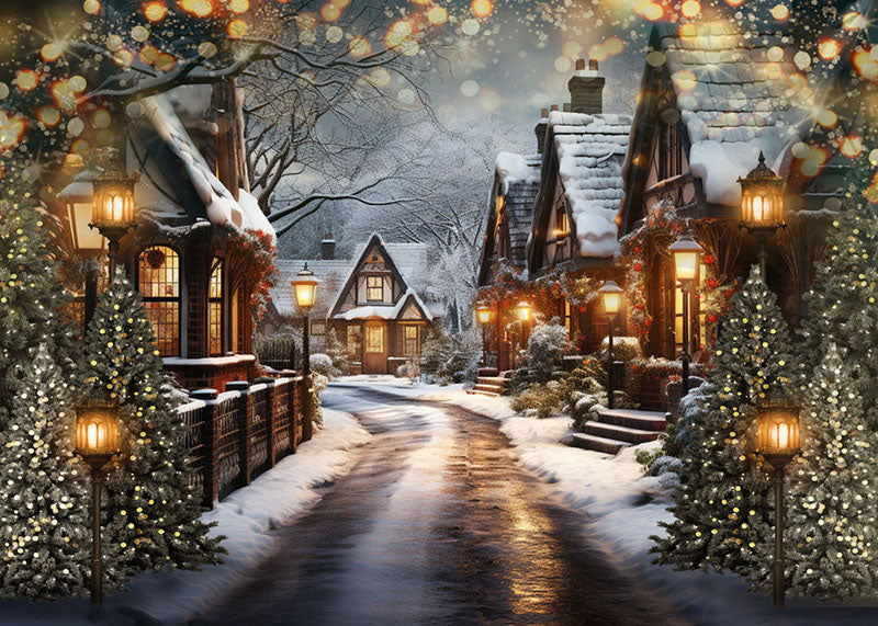 Toile de fond pour photographie du village de Noël d'hiver d'Avezano