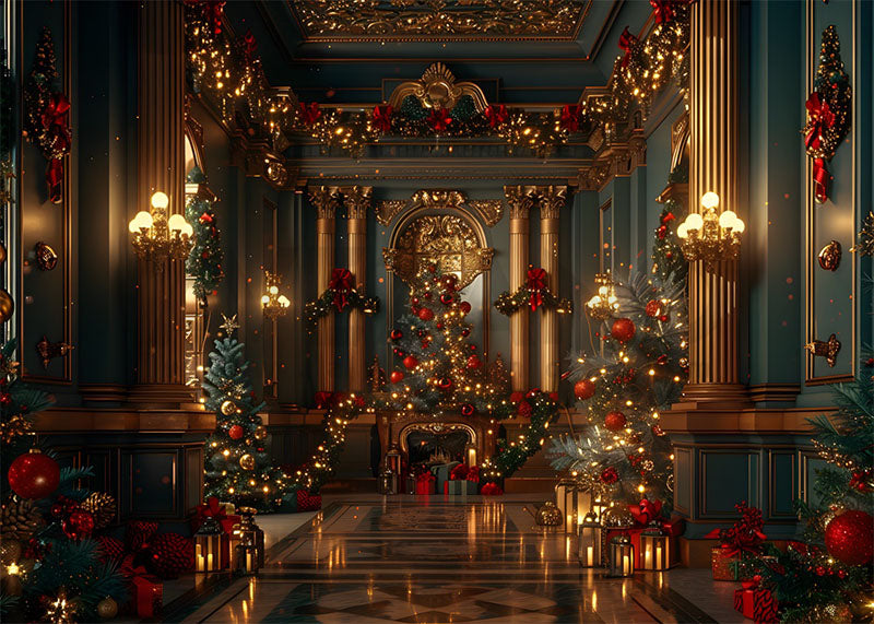 Toile de fond pour photographie de décoration de salon d'arbre de Noël d'Avezano