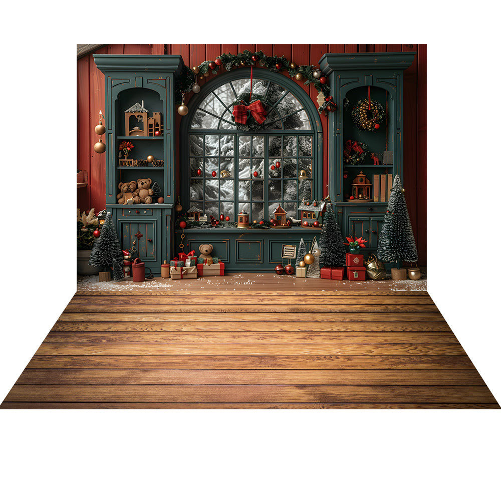 Avezano Christmas Fireplace Interior 2 pcs Set Backdrop holiday gift