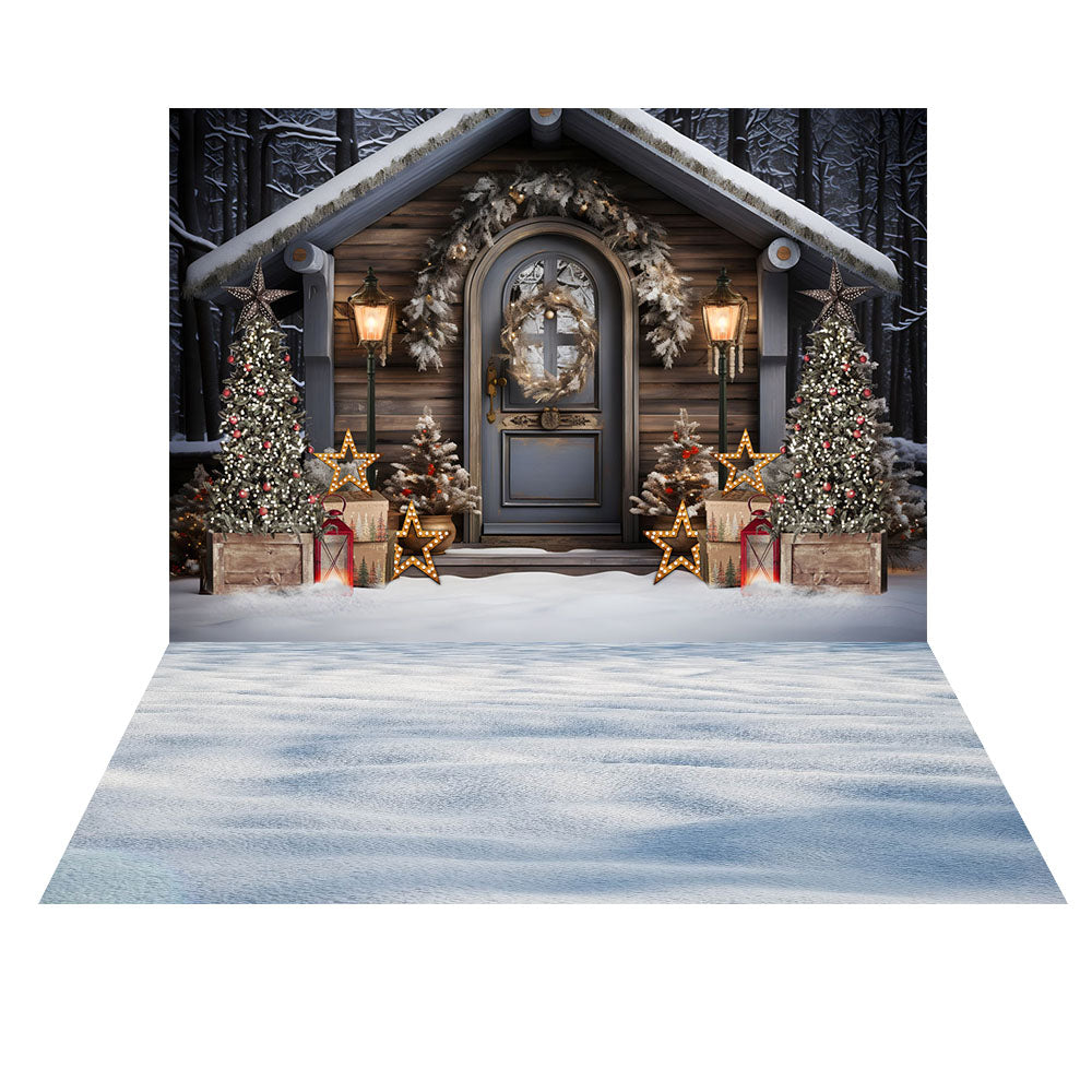 Avezano Christmas Fireplace Interior 2 pcs Set Backdrop holiday gift