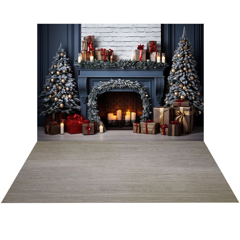 Avezano Christmas Fireplace Interior 2 pcs Set Backdrop holiday gift