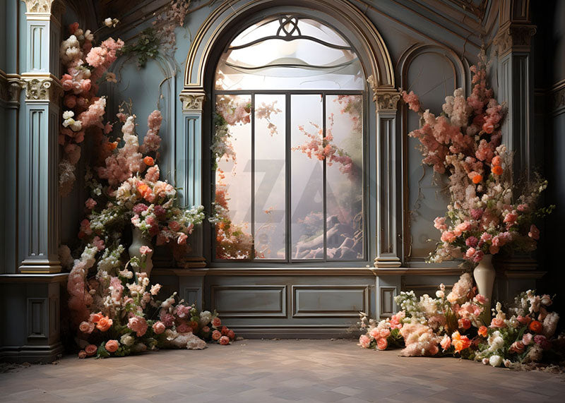 Avezano Carvings and Flowers on Doors and Windows Photography Backdrop