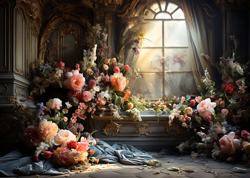 Avezano Windowsill Spring Flowers Doors and Windows Photography Backdrop