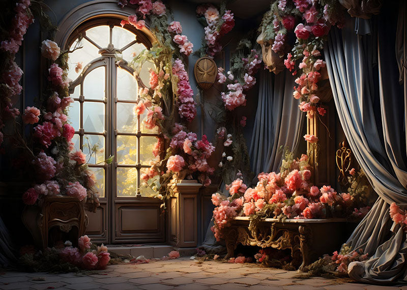 Avezano Spring Red Flowers Indoors Doors and Windows Photography Backdrop
