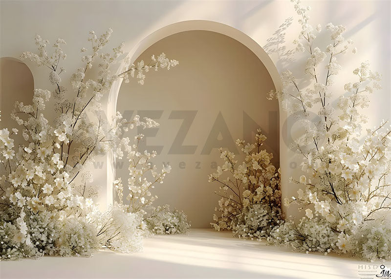 Avezano White Flowers and Bohemian Arches Photography Backdrop