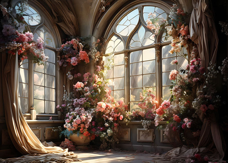 Avezano Spring Glass Windows et décorations florales Portes et fenêtres Photographie Toile de fond