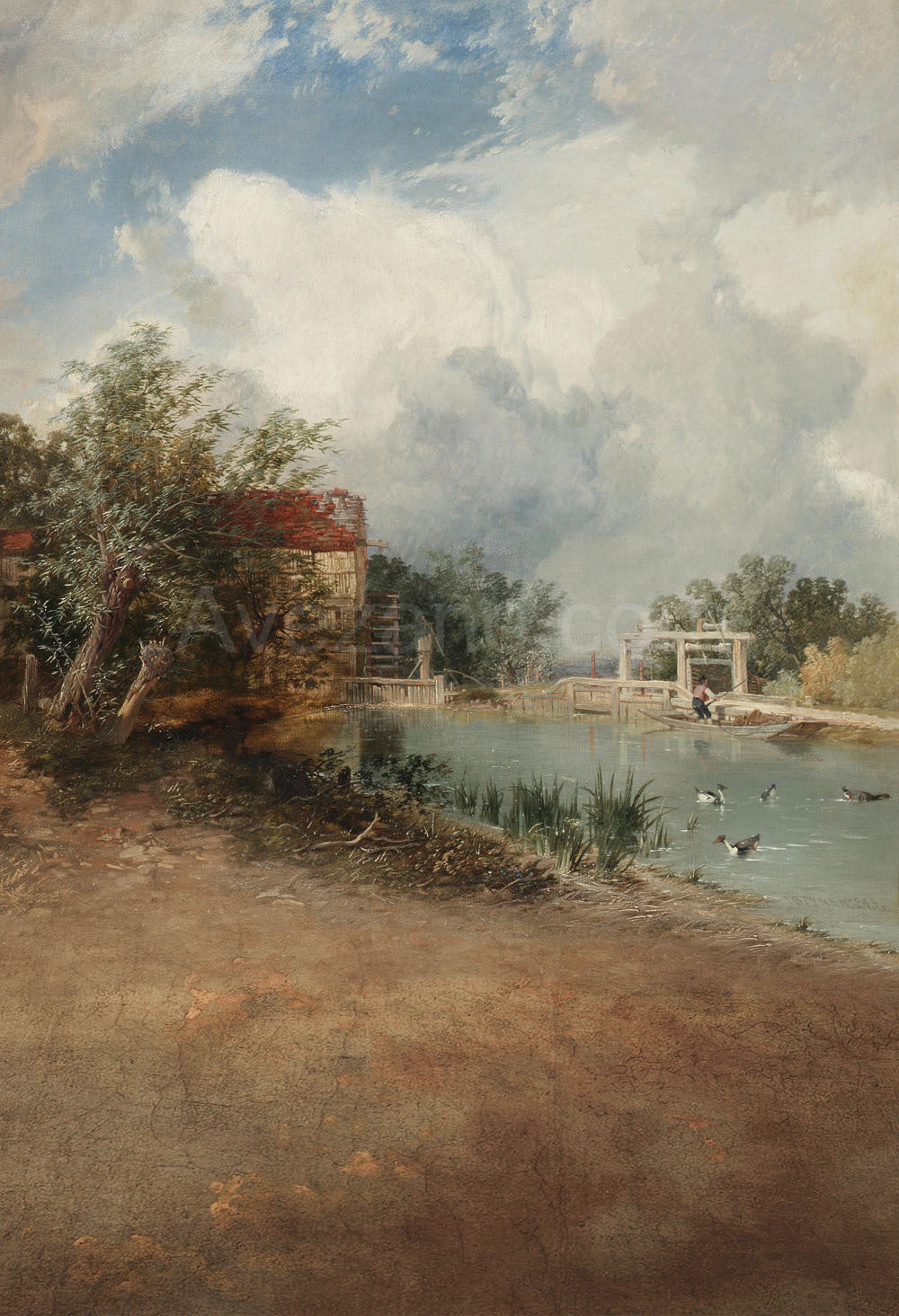 Avezano Creek and Blue Sky Oil Painting Photography Backdrop