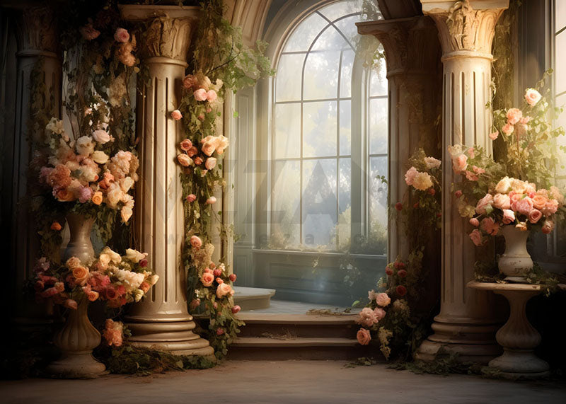 Toile de fond pour photographie de fleurs roses de style cour de printemps d'Avezano