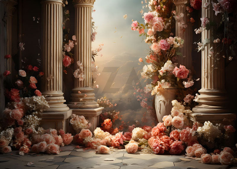 Avezano Spring Pink Flower Court Style Window Photography Backdrop