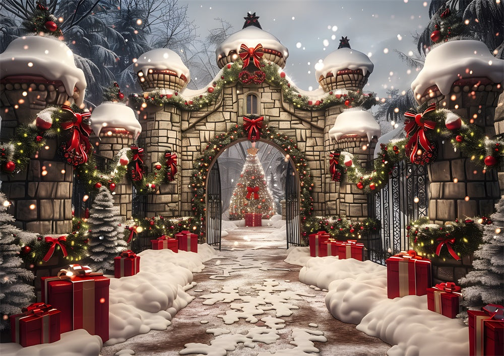 Avezano Winter Christmas Castle Gifts in the Snow Photography Backdrop