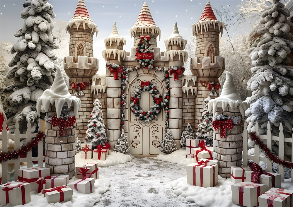 Toile de fond pour photographie du château de Noël blanc d'Avezano