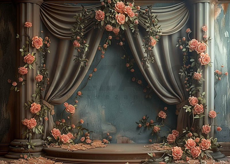 Avezano Spring Flower and Blue Wall Photography Backdrop