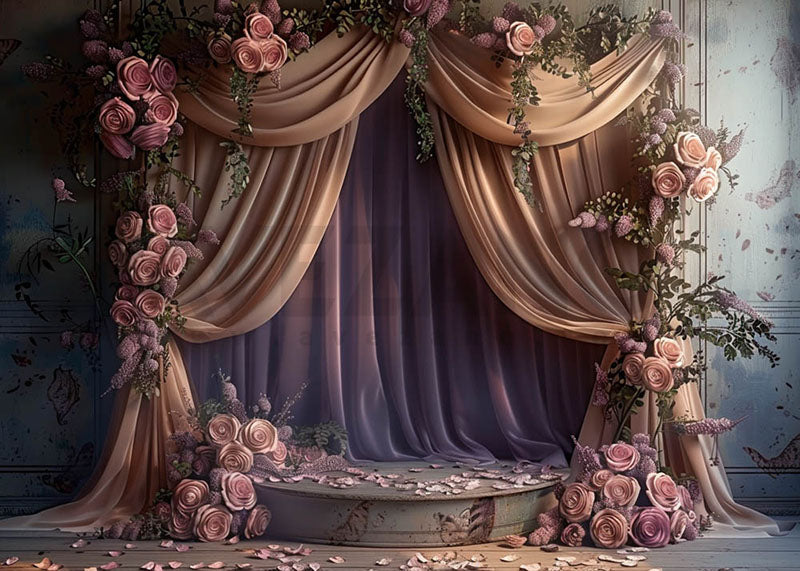 Avezano Spring Curtains and Purple Rose Photography Backdrop