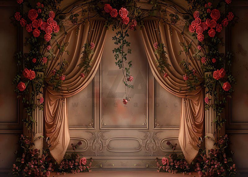 Avezano Spring Red Rose and Wall Photography Backdrop