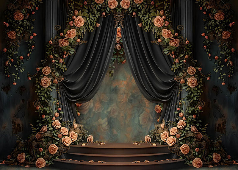 Avezano Spring Flower Black Curtain Photography Backdrop